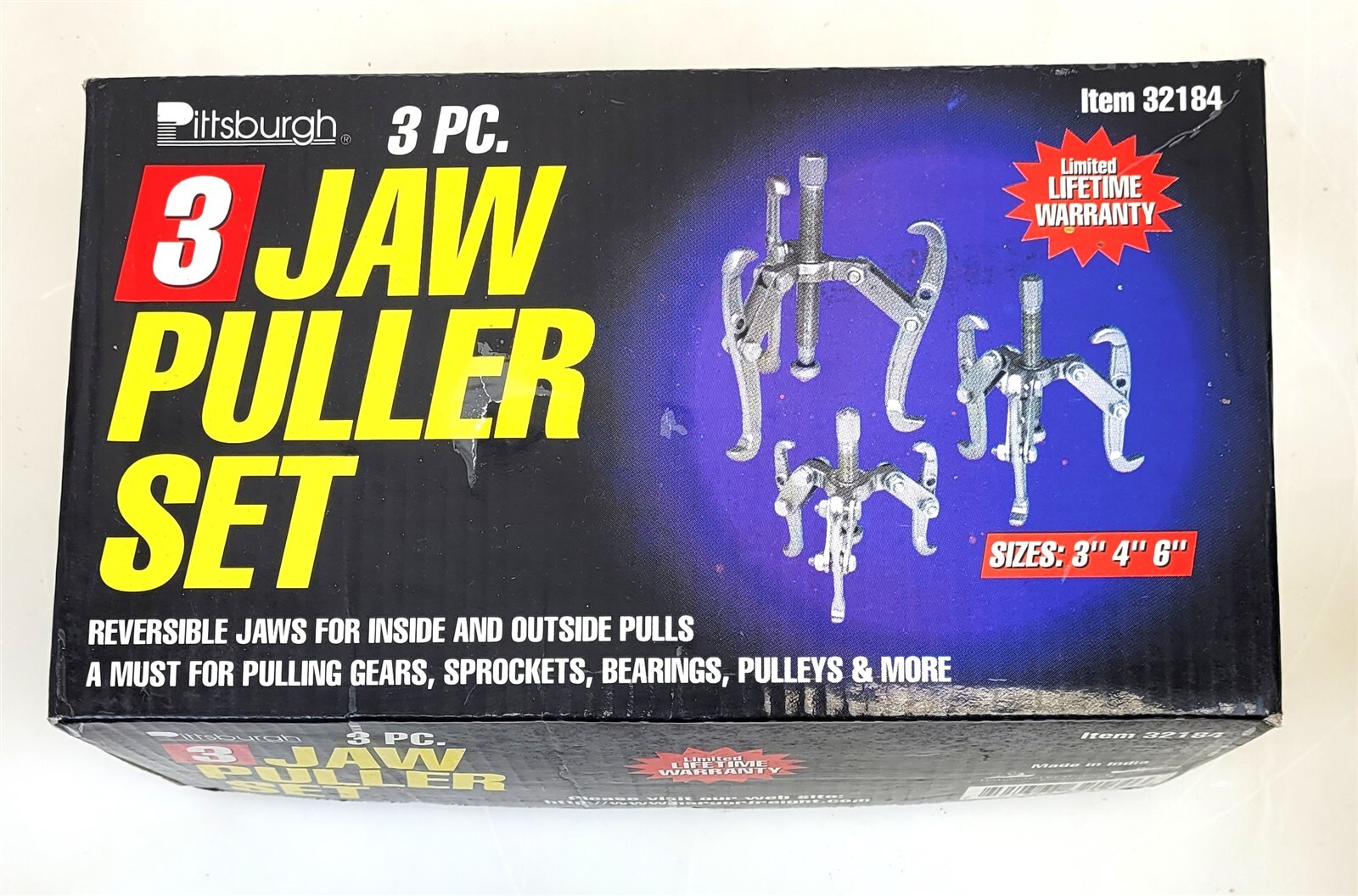 Pittsburgh #32184 3 Piece 3 Jaw Puller Set 3" 4" and 6" - NIB ~ T381