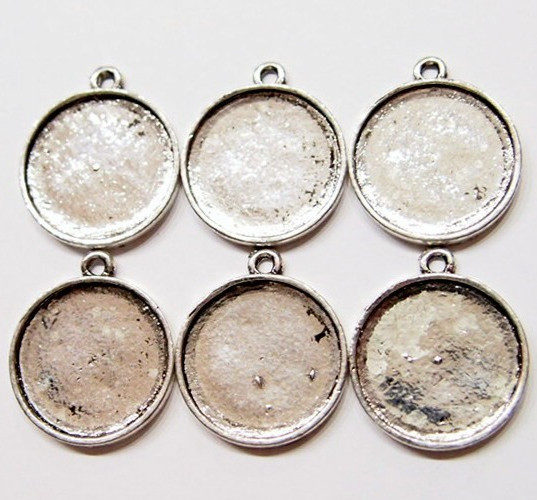 6 of 20mm Round Antique Silver Plain High Rope Edge Pendant Settings 26x22mm
