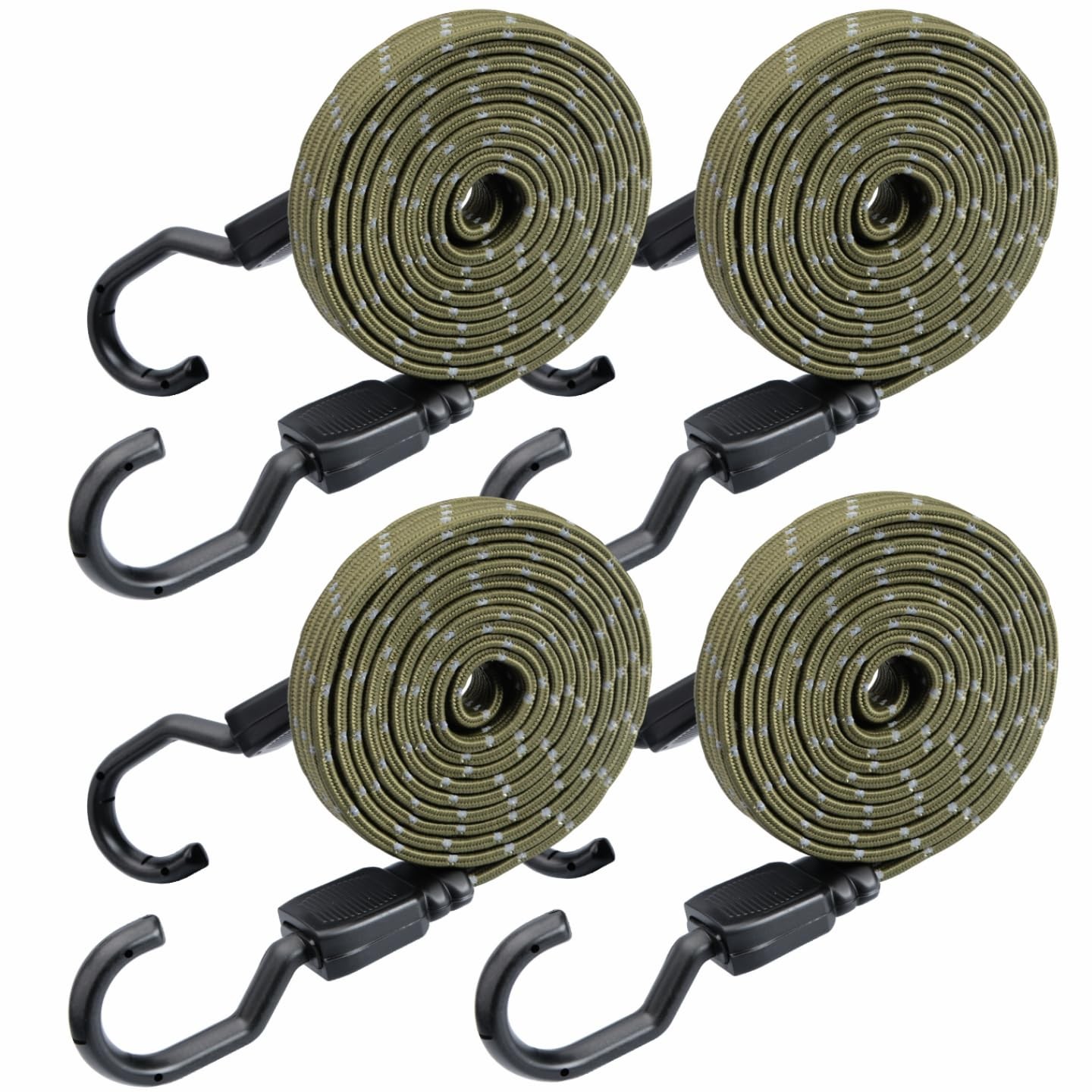 XSTRAP STANDARD 4PCS Adjustable Bungee Cords 77 inches, Reflective Army Green
