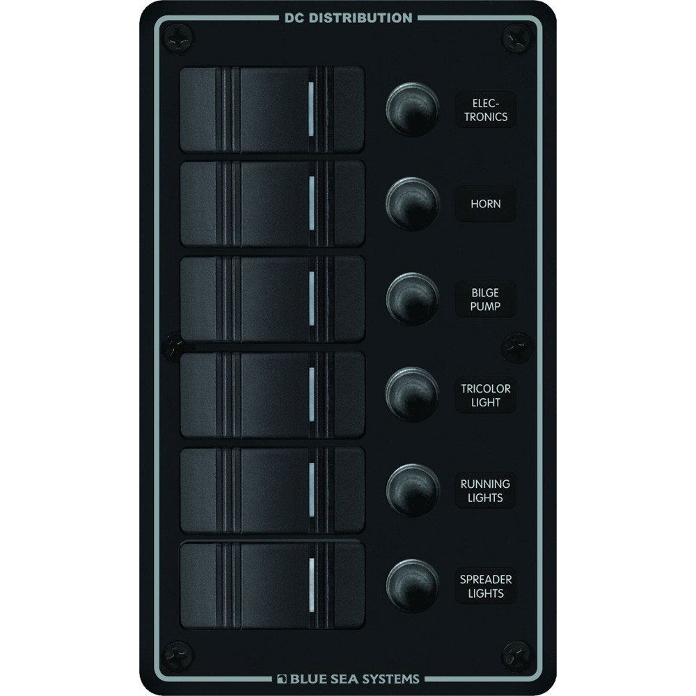 Blue Sea 8373 Water Resistant 6 Position - Black - Vertical Mount Panel 8373 ...