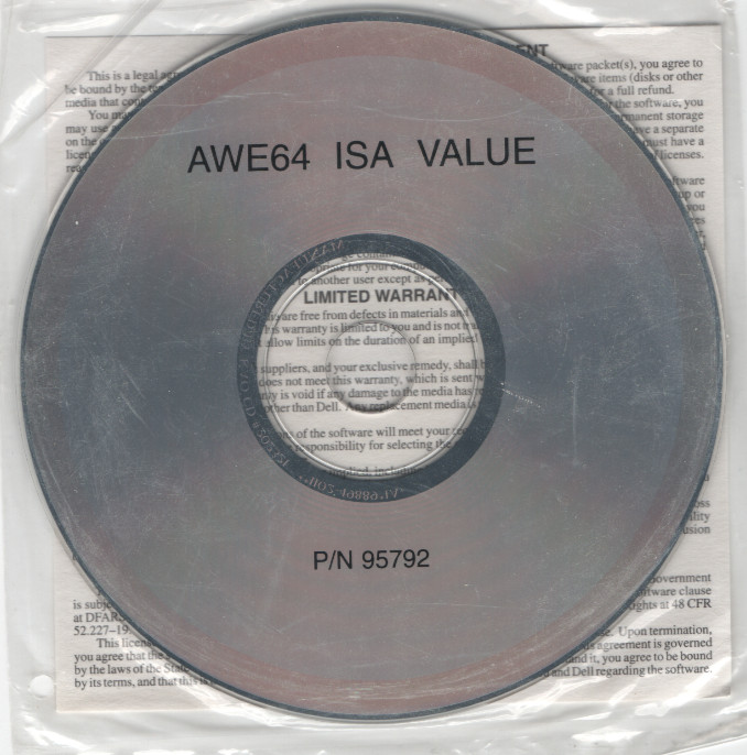 Creative SoundBlaster AWE64 ISA Value Software Driver Install CD-ROM (1997)