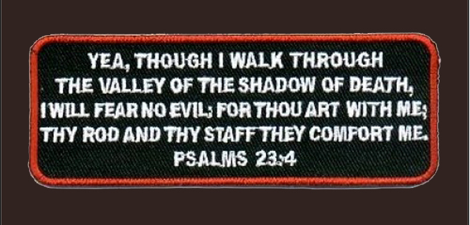 Psalms 23-4 White Embroidered Christian IRON ON PATCH