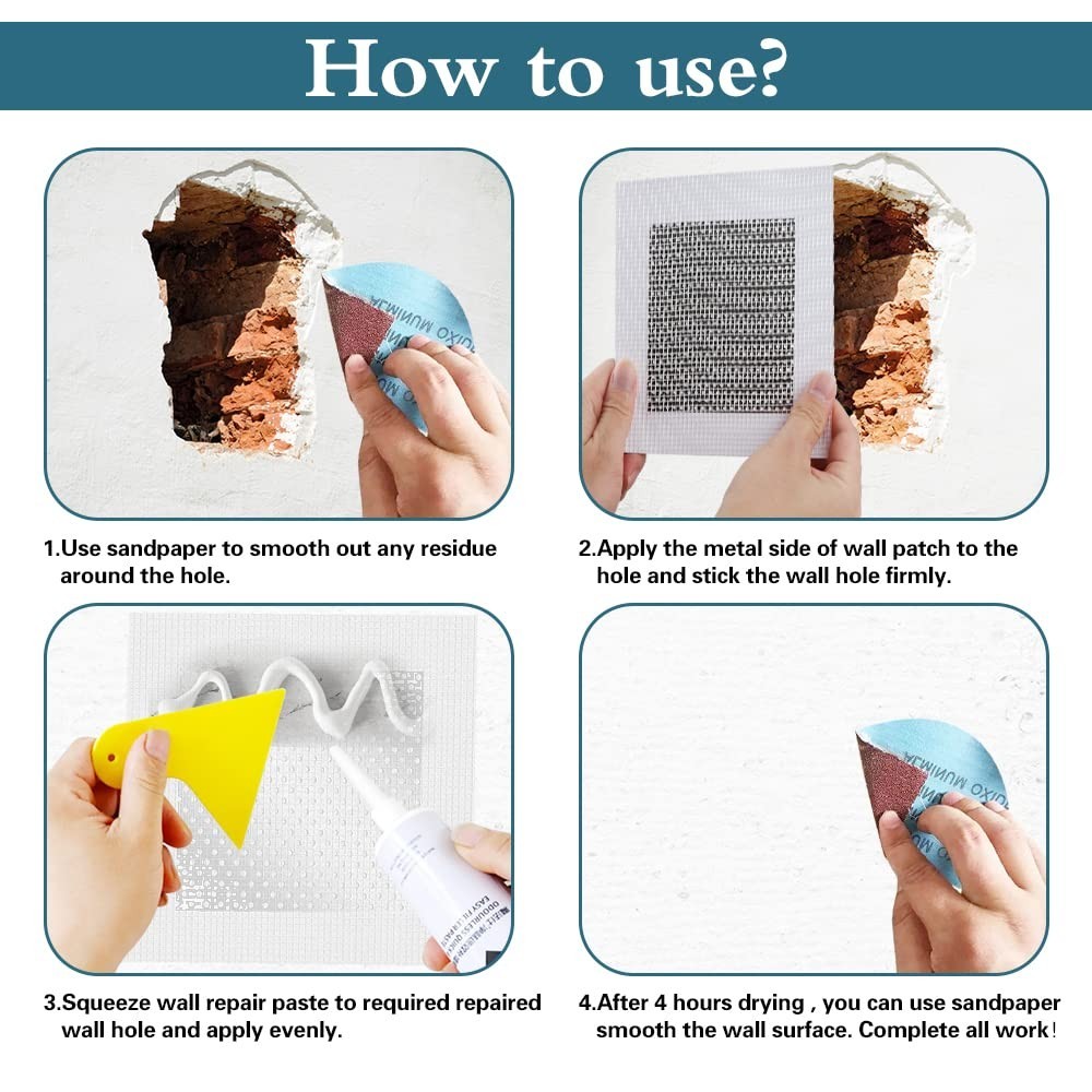 4''''x4'''' Self-Adhesive Drywall Repair Patch Kit - Durable Aluminum Solution