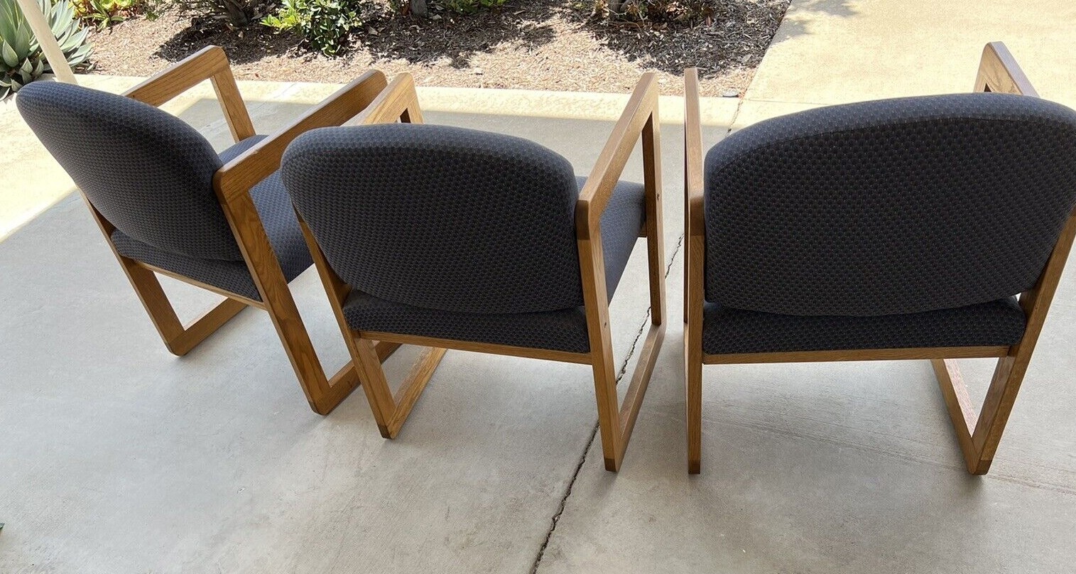 3 Classic Lesro Full Back Sled Base Wooden Guest Chair C1401G3 With 2 Connecting