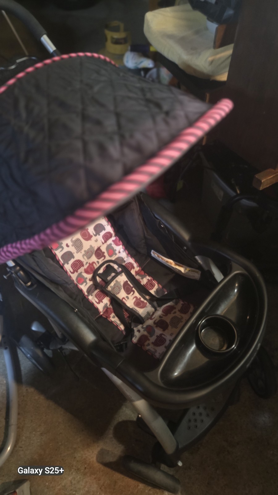Safety 1st Single Stroller Black/Pink Canopy Hood Cup Holder Storage Basket