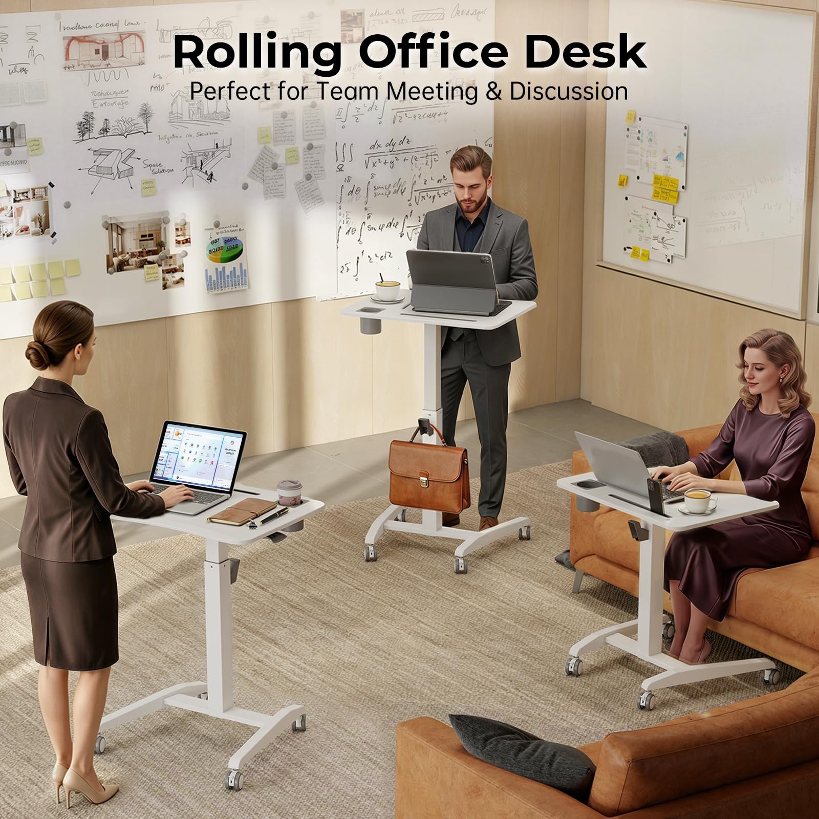27" Mobile Rolling Standing Desk with Lockable Wheels, White