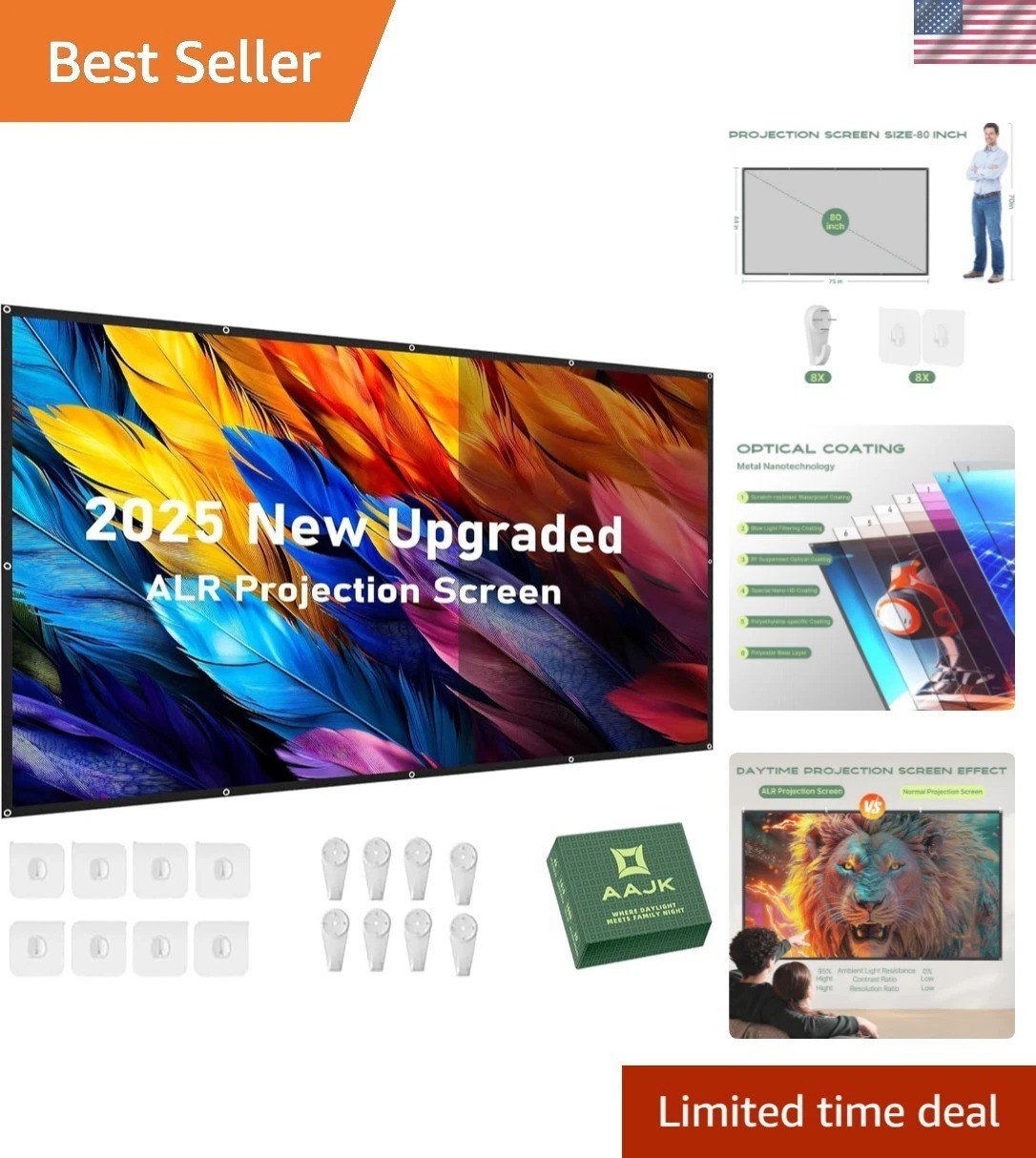80in Anti-Glare 4K Projector Screen for Home Theatre & Outdoor Movies - Portable