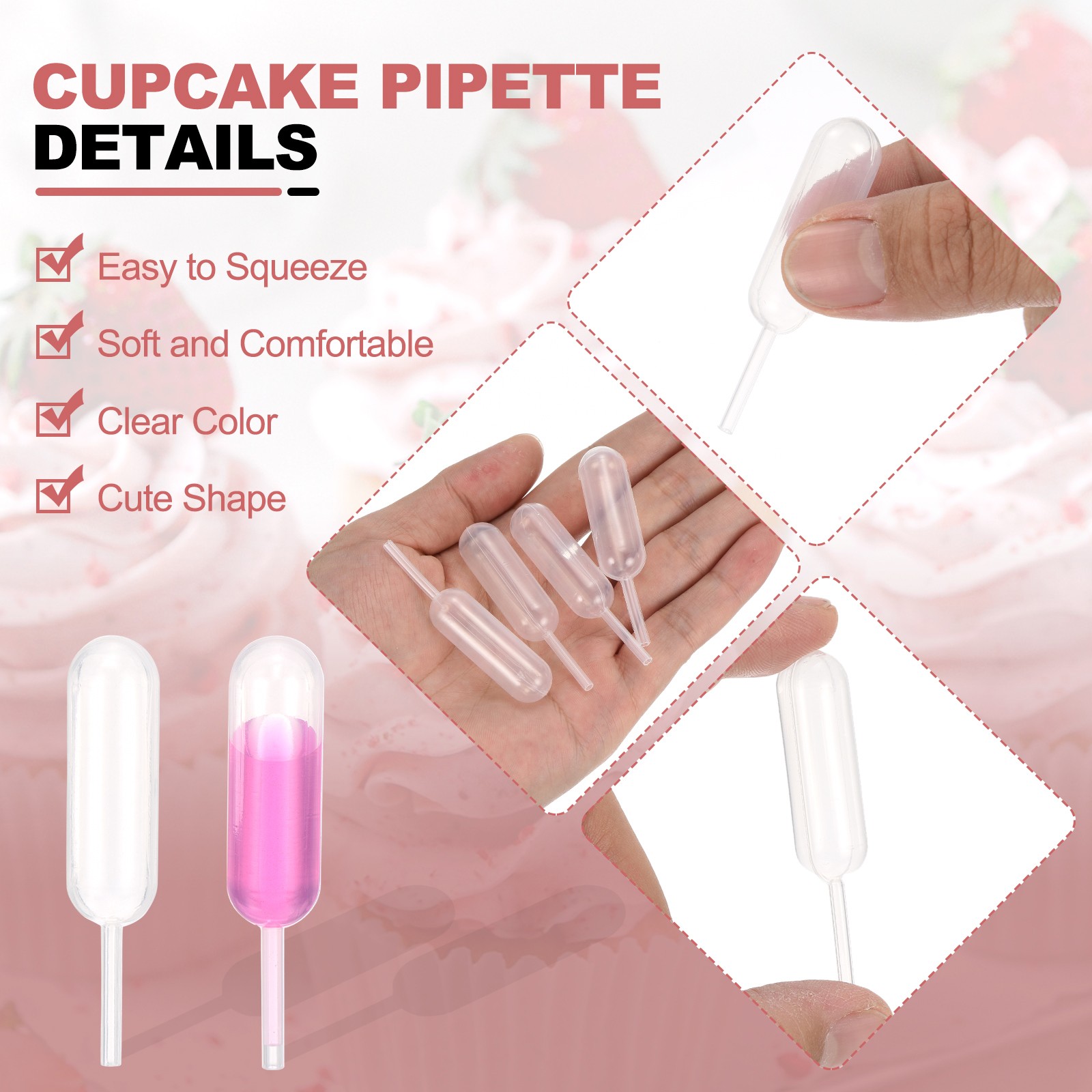 100pcs, Cupcakes Pipettes 4ml Cake Pipettes Clear Dropper/Round