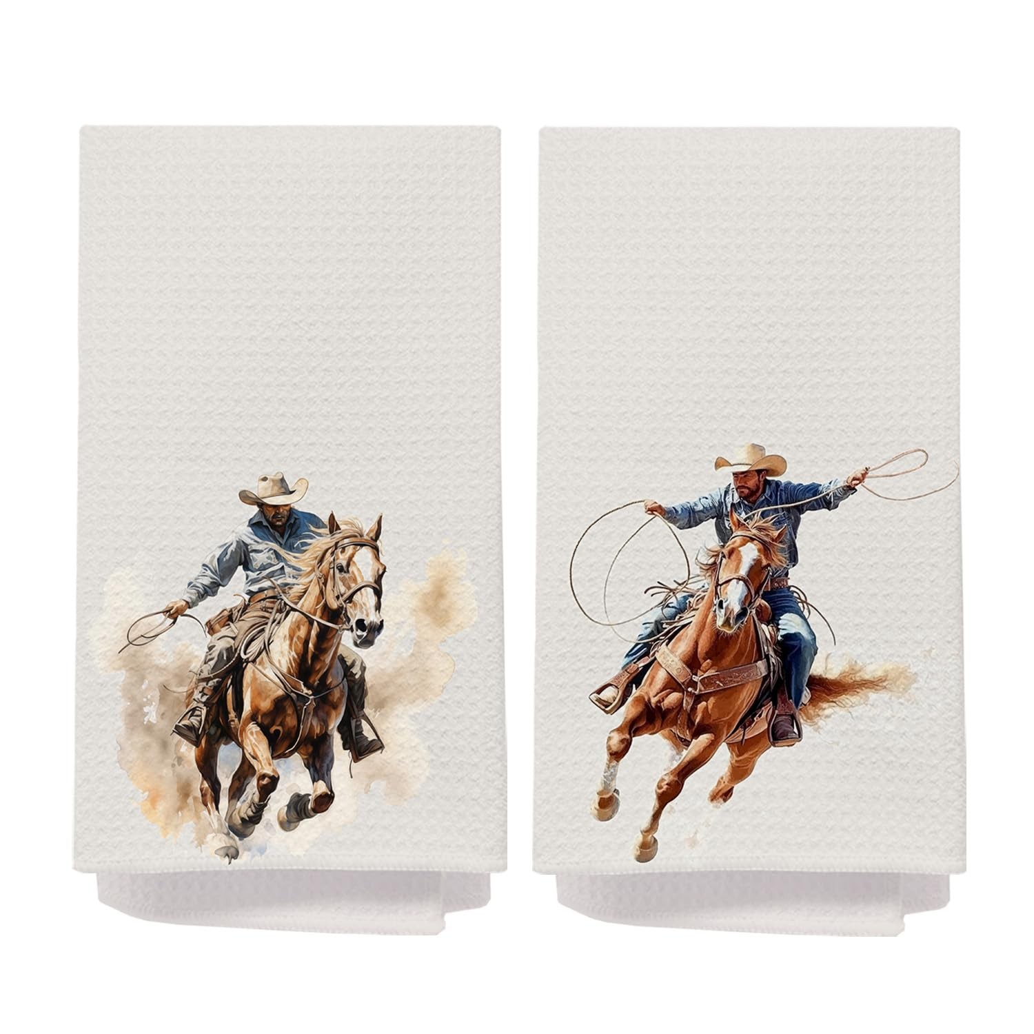 2 PCS 16x24 Inch Western Cowboy Decor Gift Bathroom Kitchen Dish Hand Towel