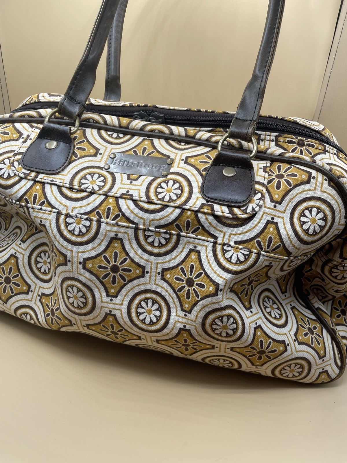 BILLABONG Overnight Duffle Bag Travel Weekender Leather Canvas Floral NO STRAP