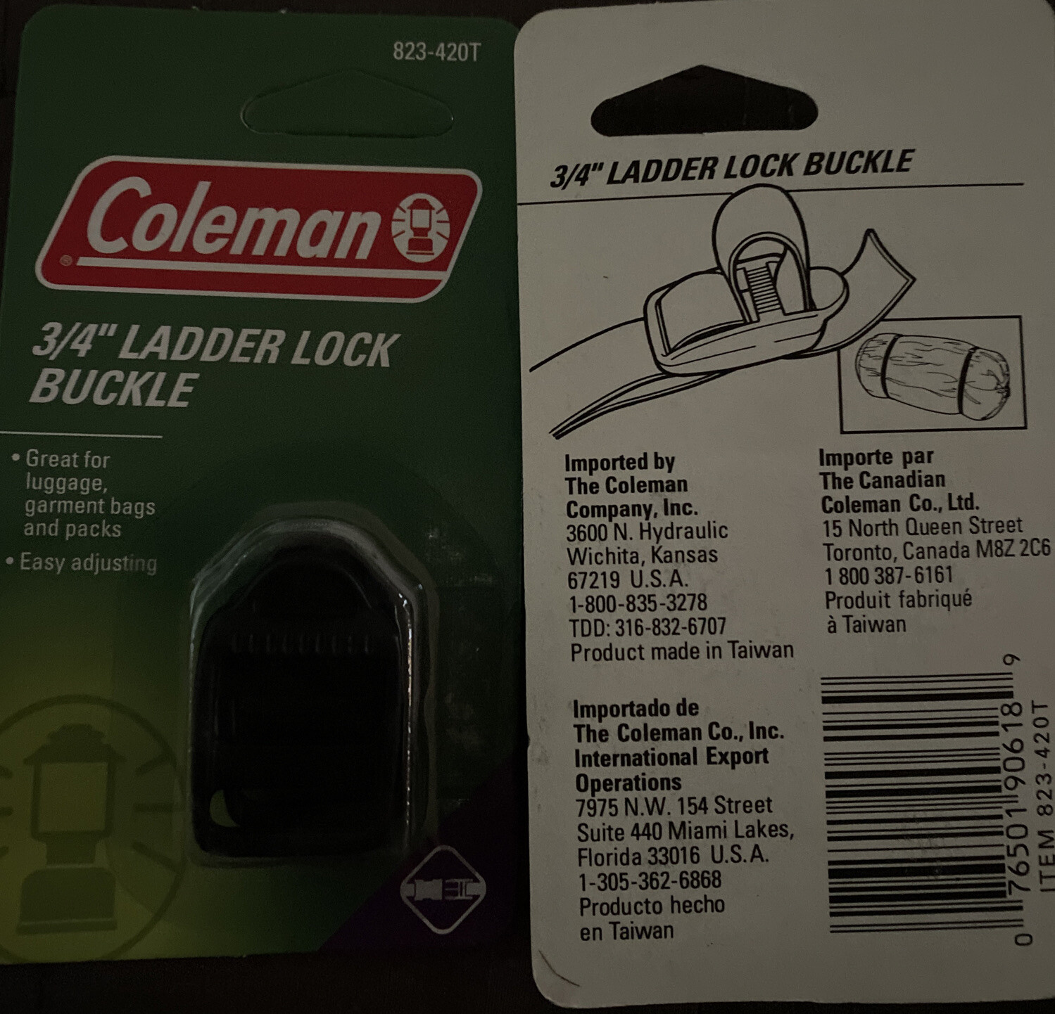 Coleman 3/4" Ladder Lock Buckle Lot Of 2 New Luggage Garment Bag Adjustable