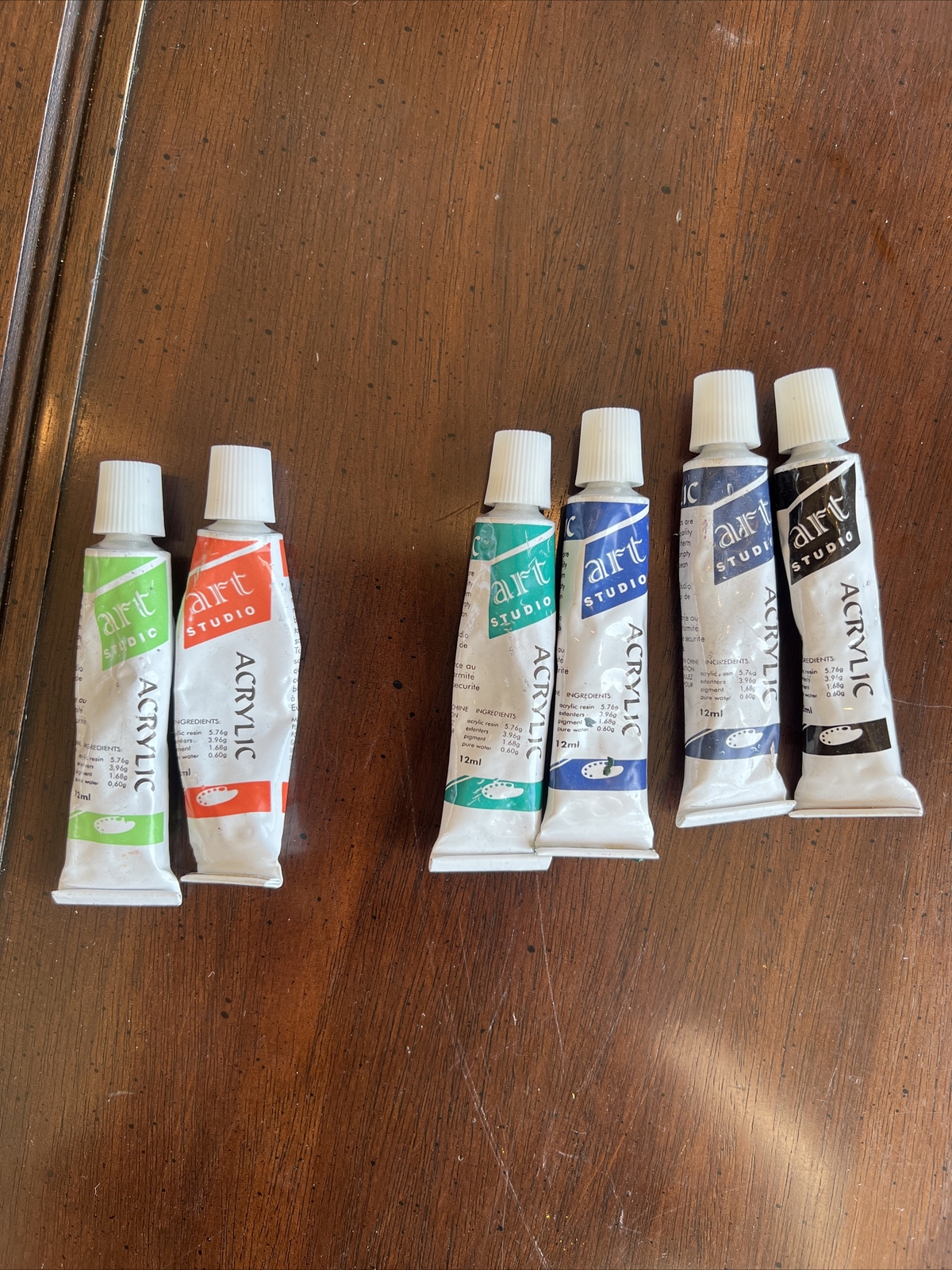 6 Art color & Art studio Acrylic paint tubes. Used. 12ml tubes