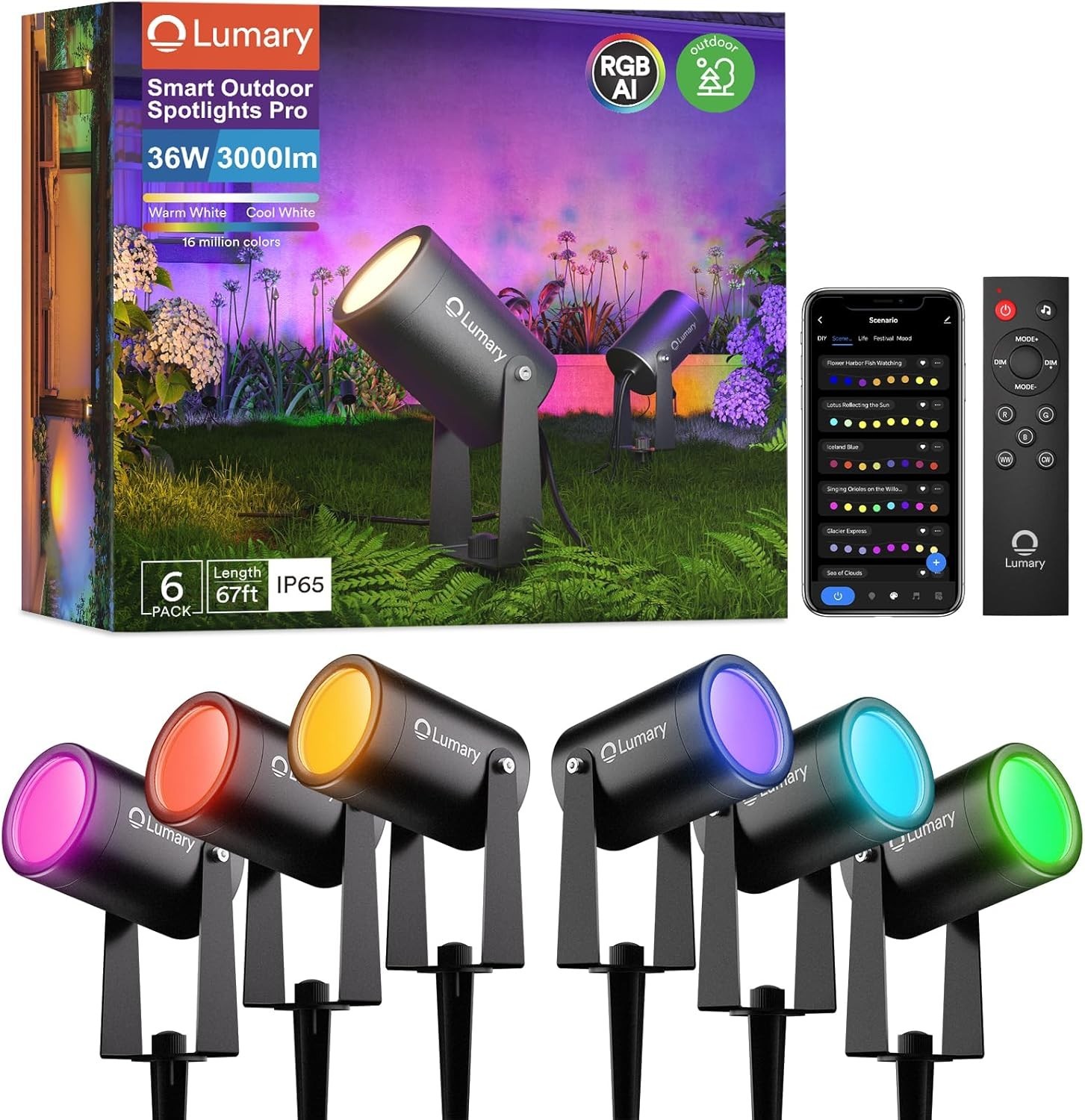 30% OFF Lumary Smart Landscape Lights Pro  6 Pack Color Changing Spotlights 65FT