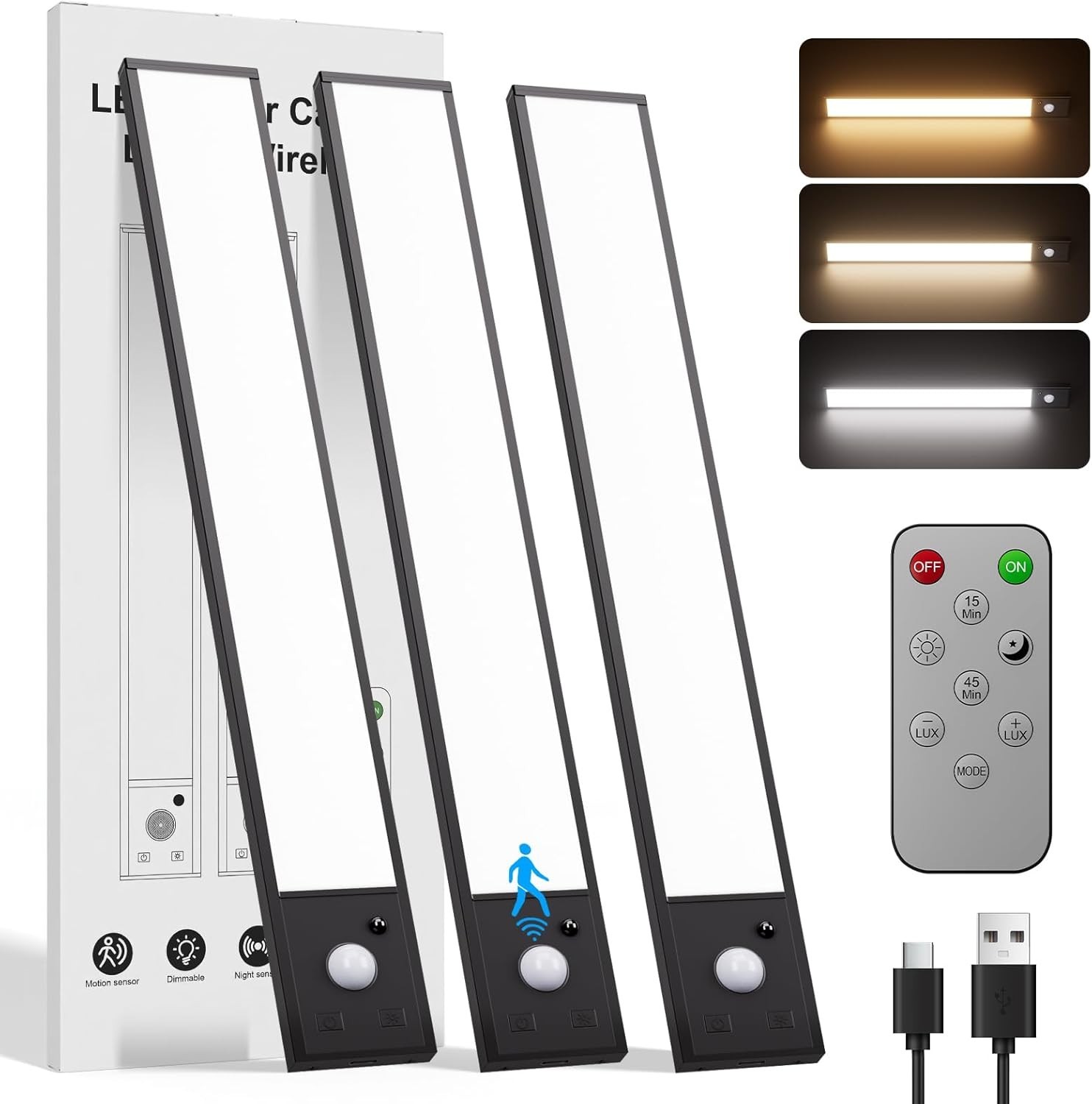 12inch Rechargeable Under Cabinet Lighting,56 LED 3 Color& 7 Levels Under Cab…
