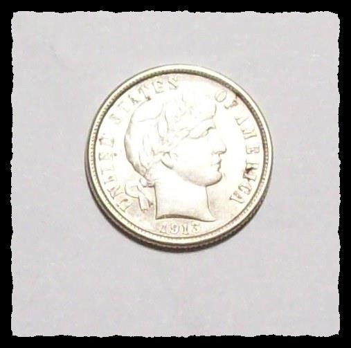 1913-P  BARBER DIME Bright  Lustrous Very Choice AU++  #3D46 .900 FINE SILVER