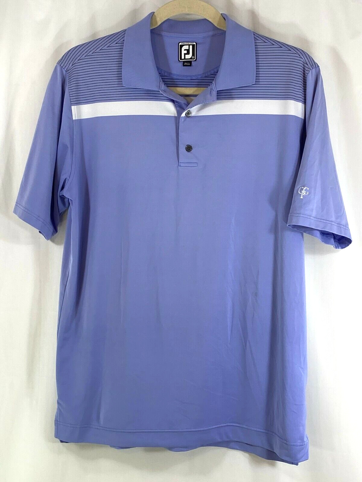 FootJoy Mens XL Short Sleeve Periwinkle Blue White Polo Golf Shirt Athletic Fit