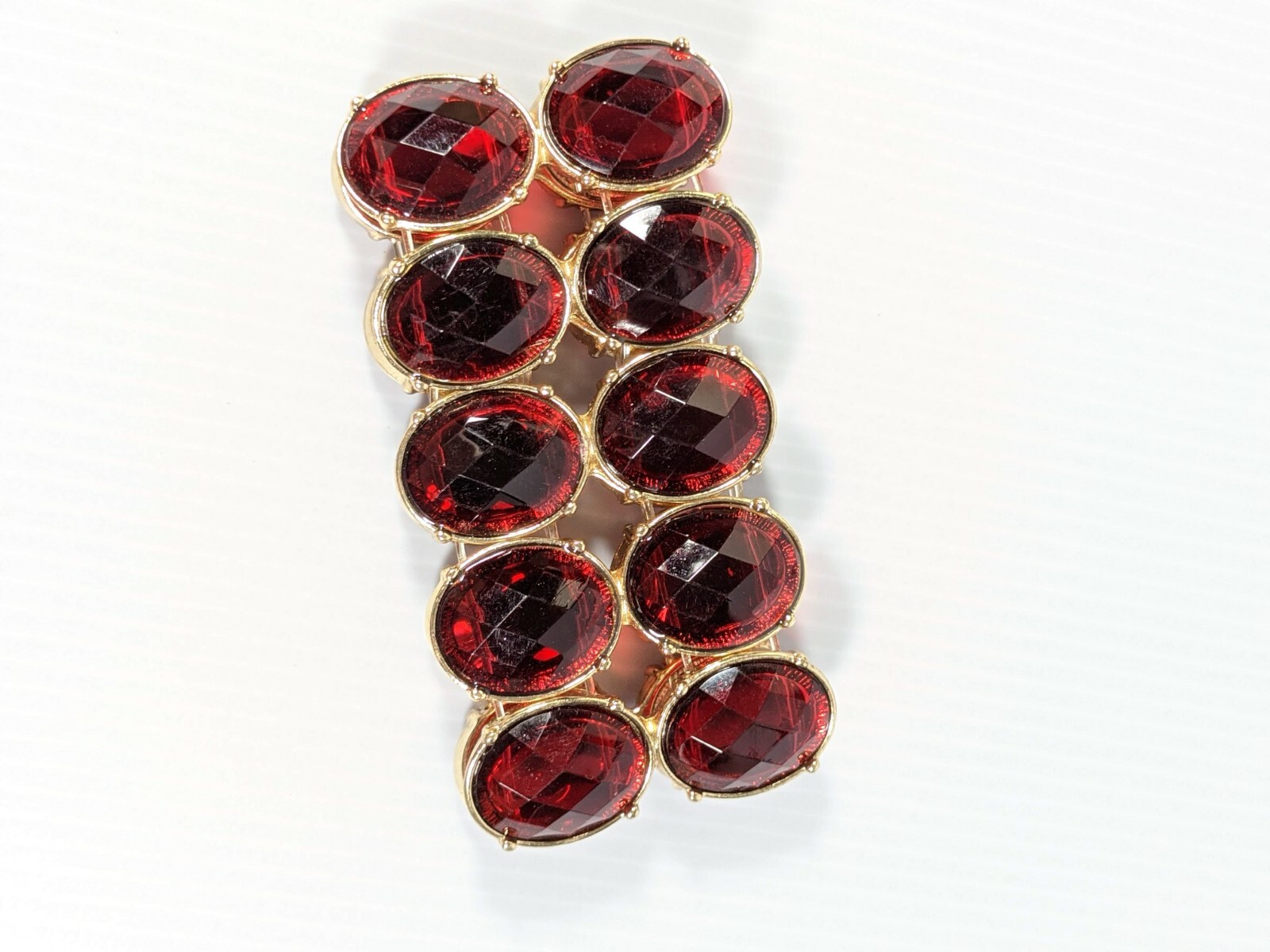 Artisan Gold Tone Red Oval Acrylic Cabochon Panel Stretch Bracelet