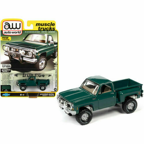 1980 CHEVROLET CUSTOM STEPSIDE PICKUP TRUCK GREEN 1/64 AUTOWORLD 64282-AWSP057 B