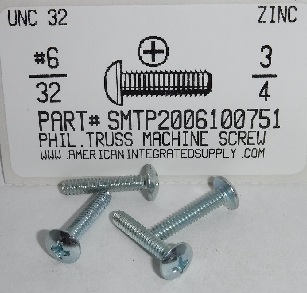 #6-32x3/4 Truss Head Phillips Machine Screws Steel Zinc Plated (100)