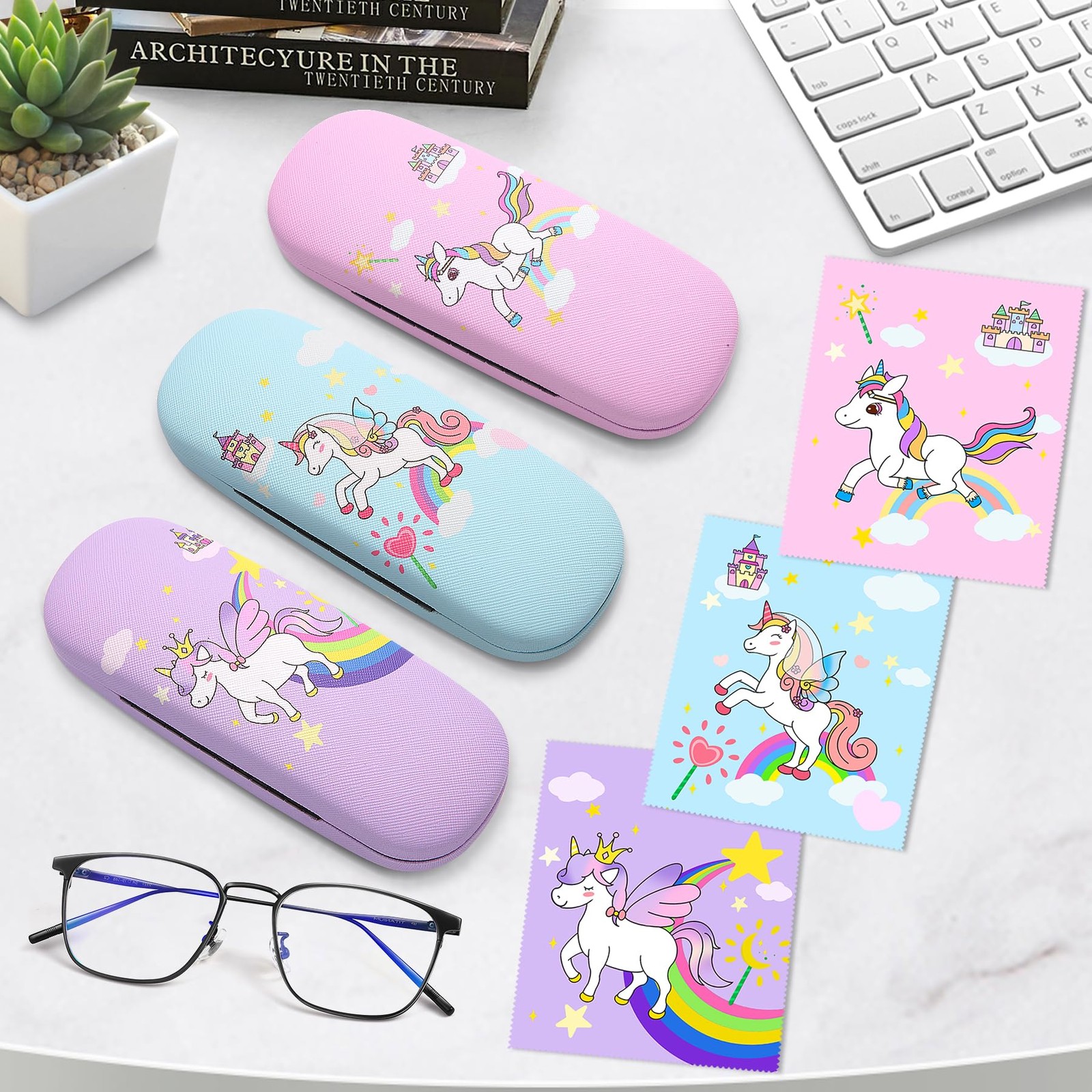 3 Pcs Cute Eyeglasses Case Hard Shell Storage Cases Unicorn Hard Clamshell Gl...