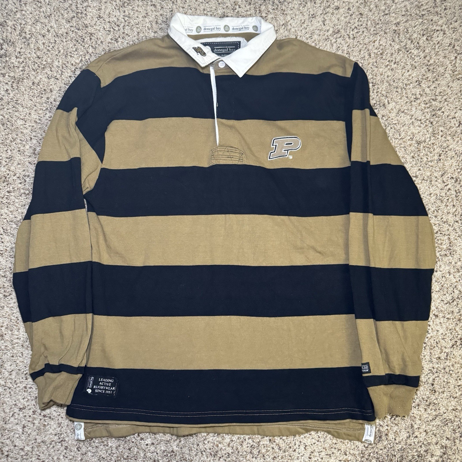 Men's Donegal Bay Purdue Brown/Black Rugby Style Long Sleeve Polo XL