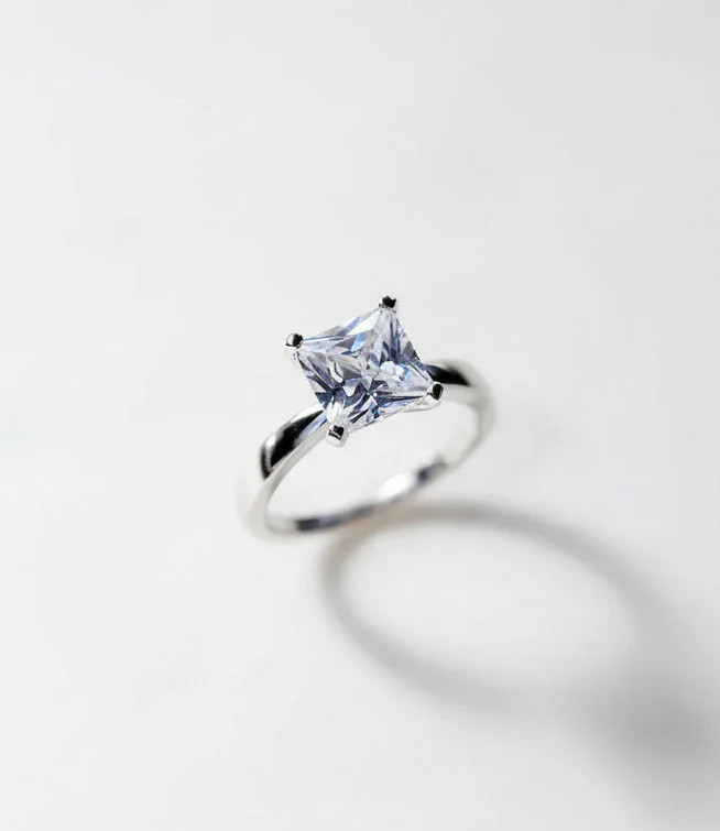 Sterling Silver Princess Cut Engagement Wedding Ring
