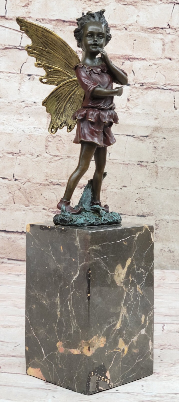 Art Deco/Nouveau Handcrafted Baby Angel Fairy Bronze Sculpture By Miguel Lopez