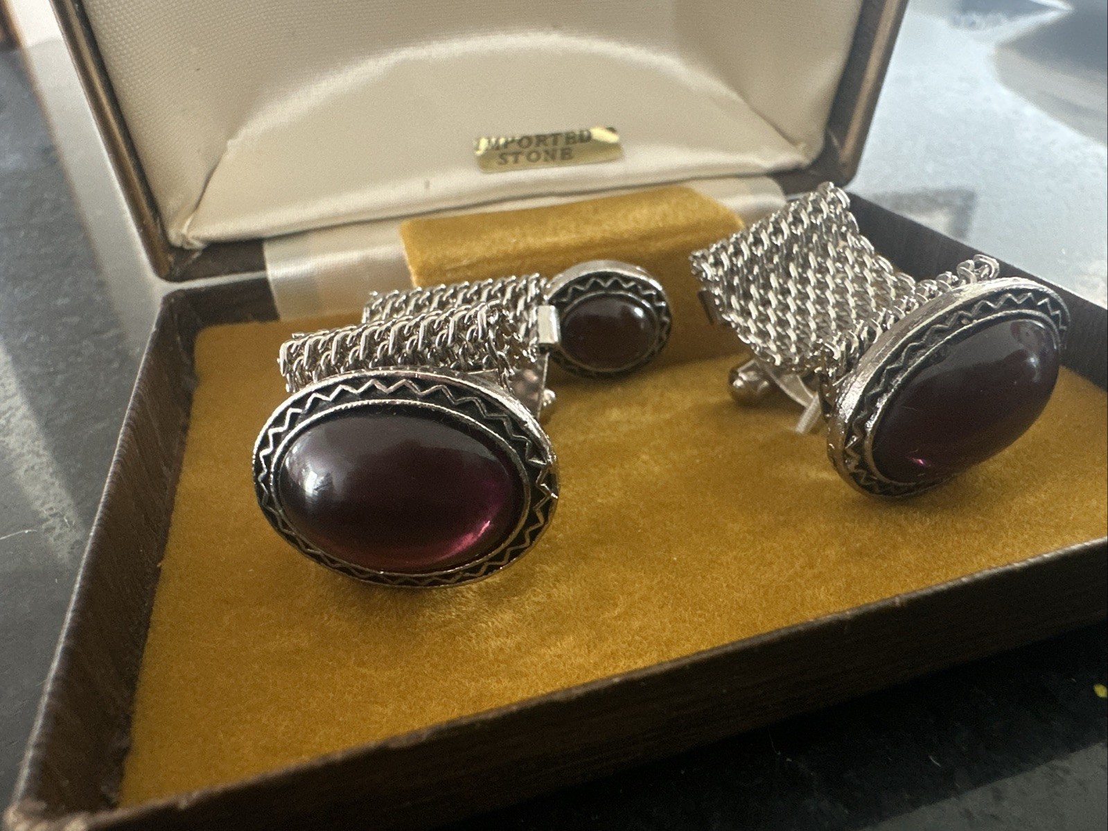 Set Of Marc Antony Cuff Links With Purple Imported Stone's in original case