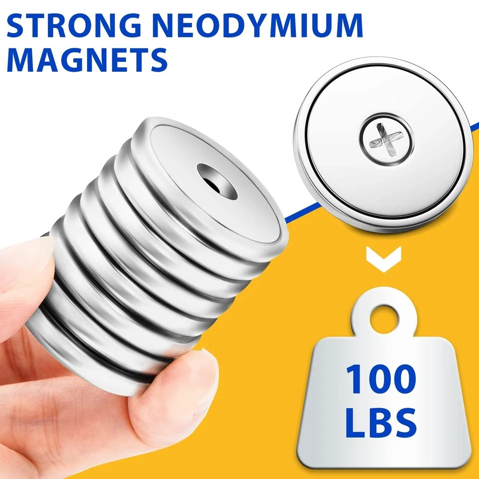 Pack of 8 Neodymium Magnet Cup 100 LBS Pull Force Rare Earth Magnets
