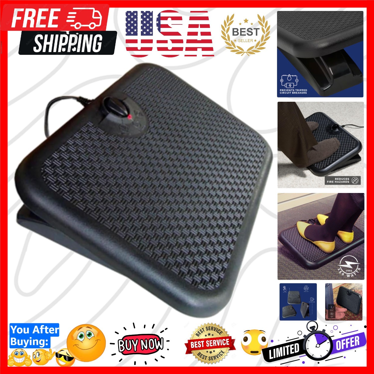 Portable Toasty Toes Foot Warmer - Energy Efficient 105W Comfort Solution