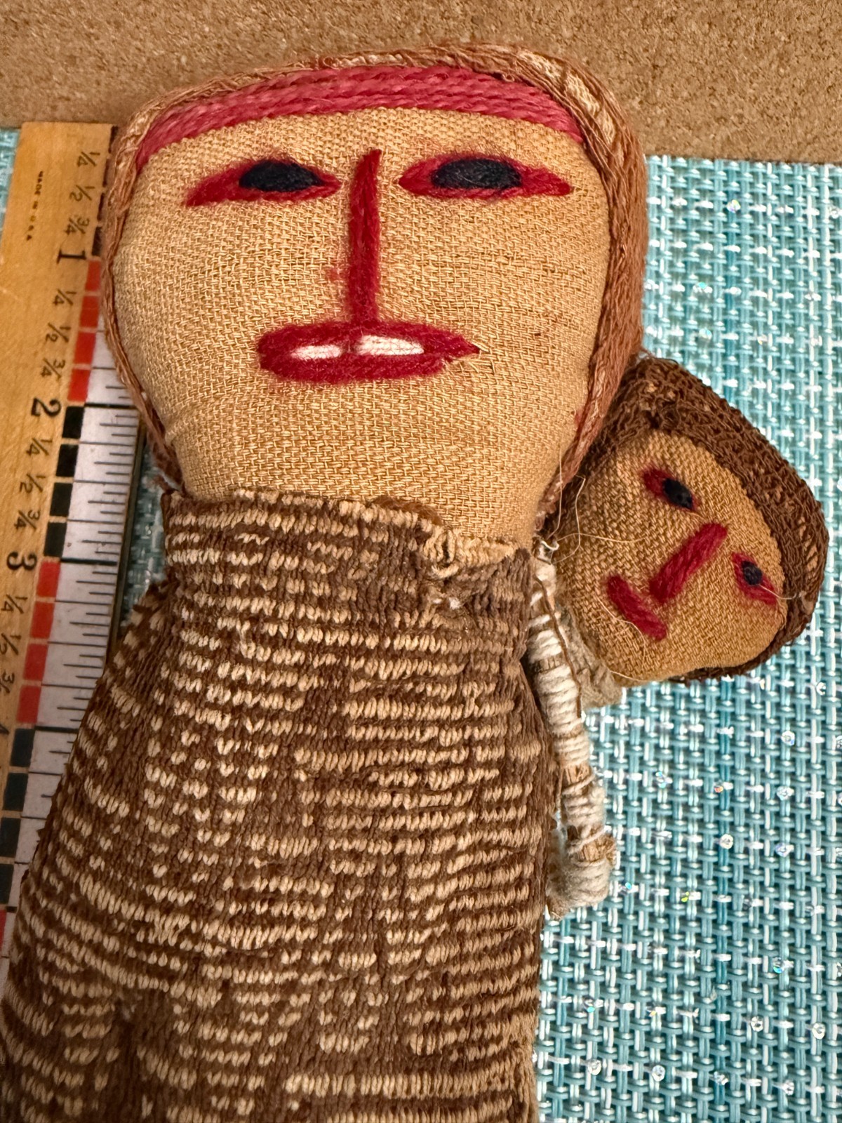 Peruvian Burial Textile Doll Woman with Child