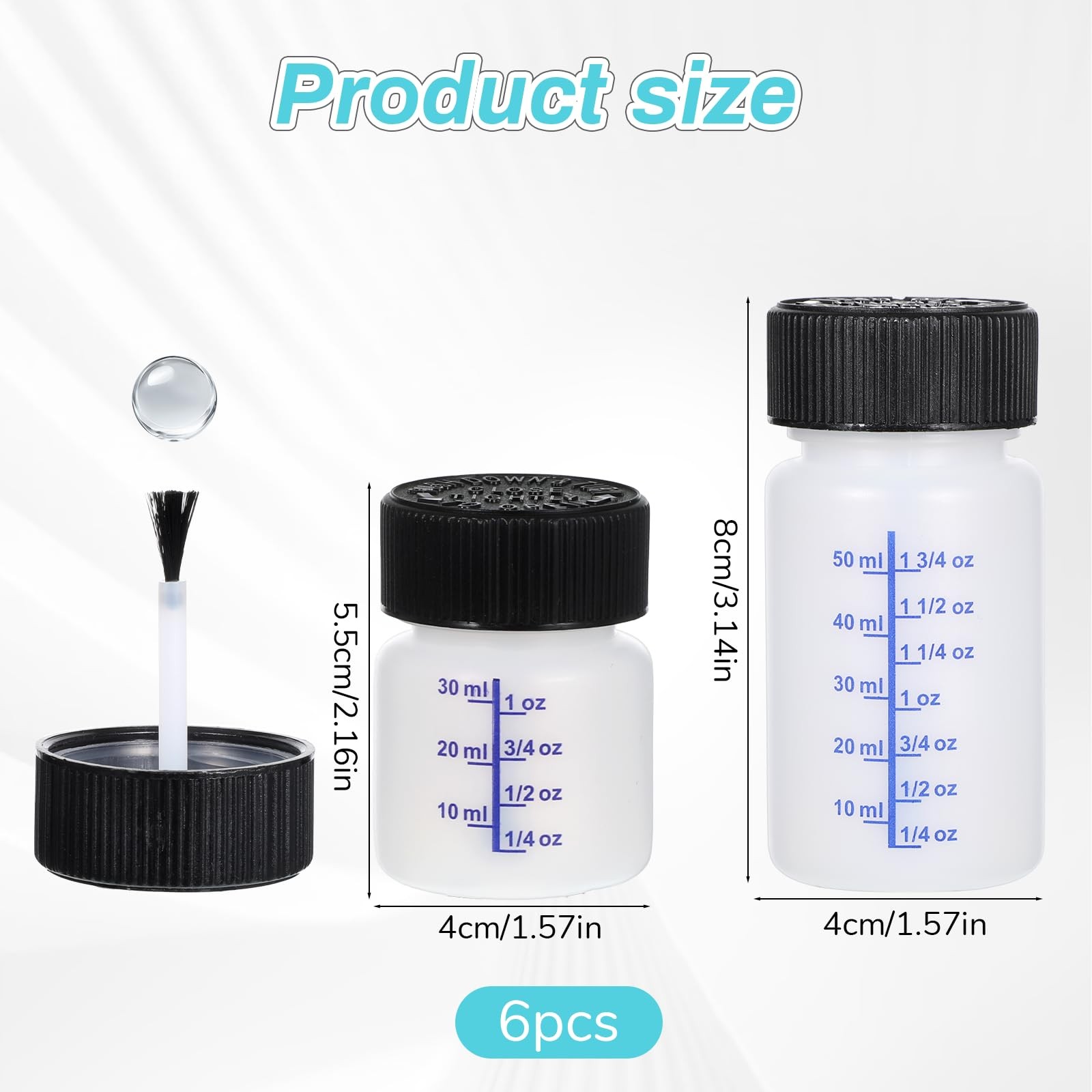 6 Pack 1&2 Oz Touch Up Paint Container with Brush and Lid, Empty Paint Touch ...
