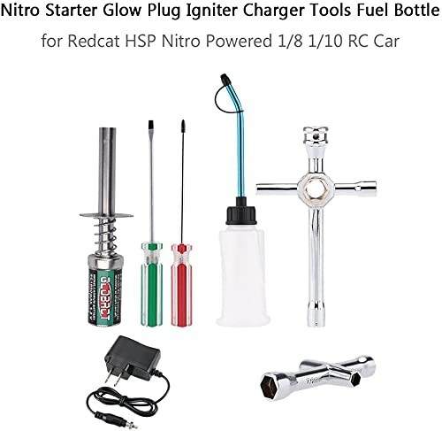 Nitro RC Car Starter Kit - Glow Plug Igniter, Charger, Fuel Bottle for 1/8 1/10
