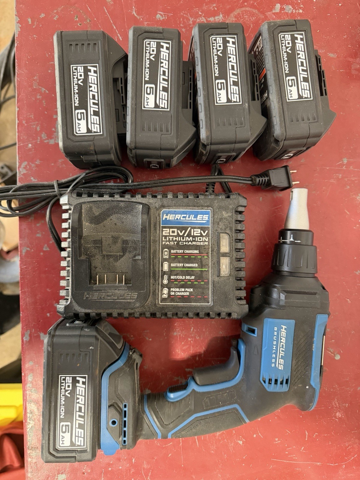 HERCULES 20V Brushless Drywall Screwgun Auto-Drive w/ 5x 5Ah Batteries, Charger