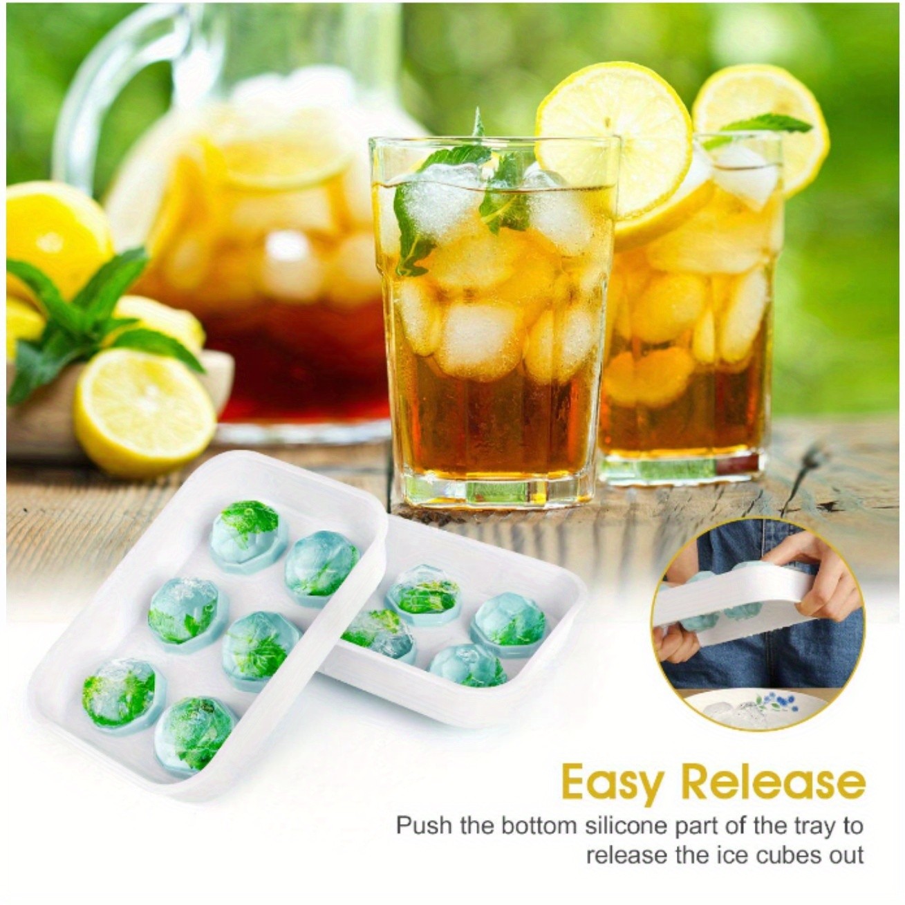 2 Pack Large Ice Ball Maker Trays Sphere Molds with Removable Lids Reusable