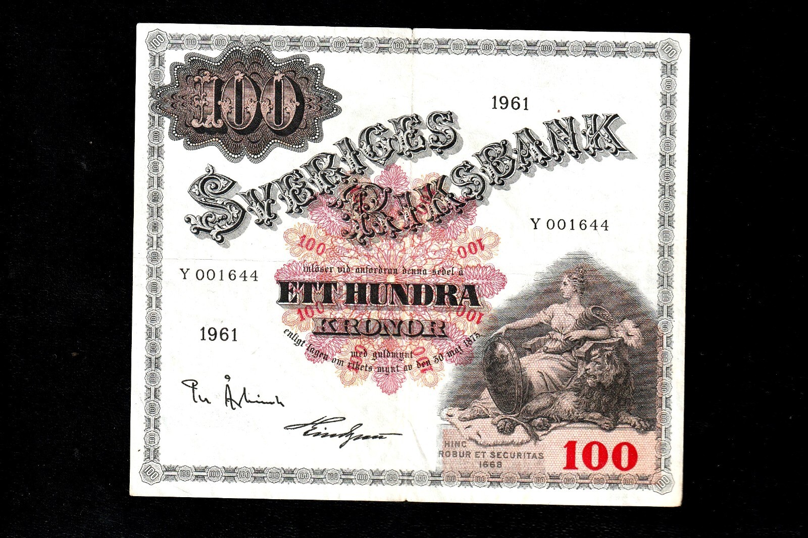 🇸🇪 Sweden Sveriges Riksbank 100 Kronor 1961 P 48 RARE * King Gustav * Bank Not