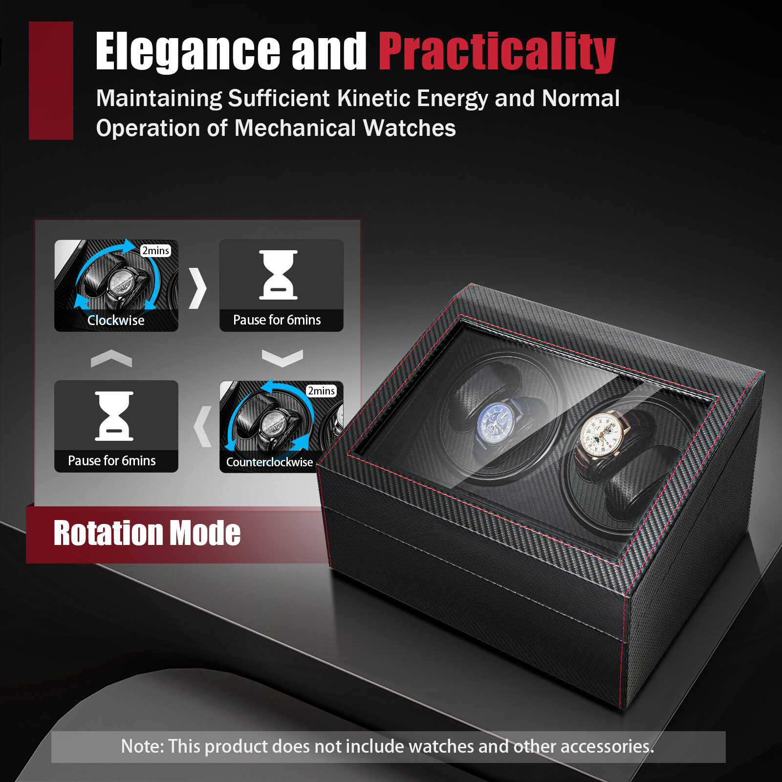 10 Slots Watch Winder Automatic Rotation MDF + PU Display Storage Box Black