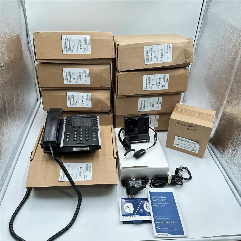 9 phones - Polycom VVX 401 Corded 12 Line PoE Phone System - plus headset