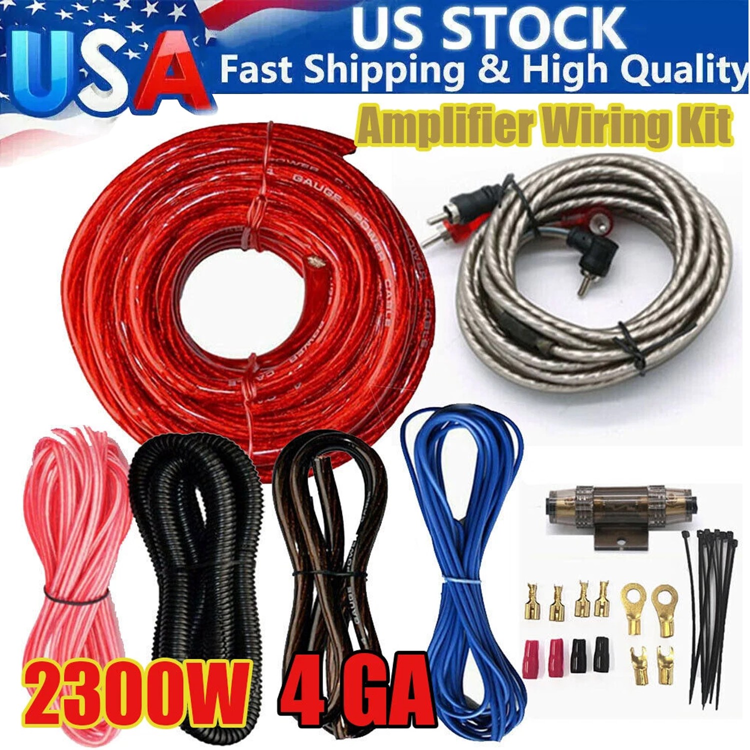 2300W 4 Gauge Car Audio Cable Kit Amplifier Install Amp RCA Subwoofer Sub Wiring