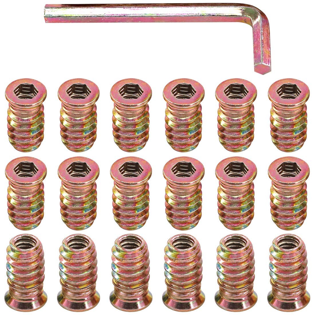 50pcs 1/420x20mm Threaded Inserts Nuts Zinc Plated Carbon Steel Hex Socket Driv