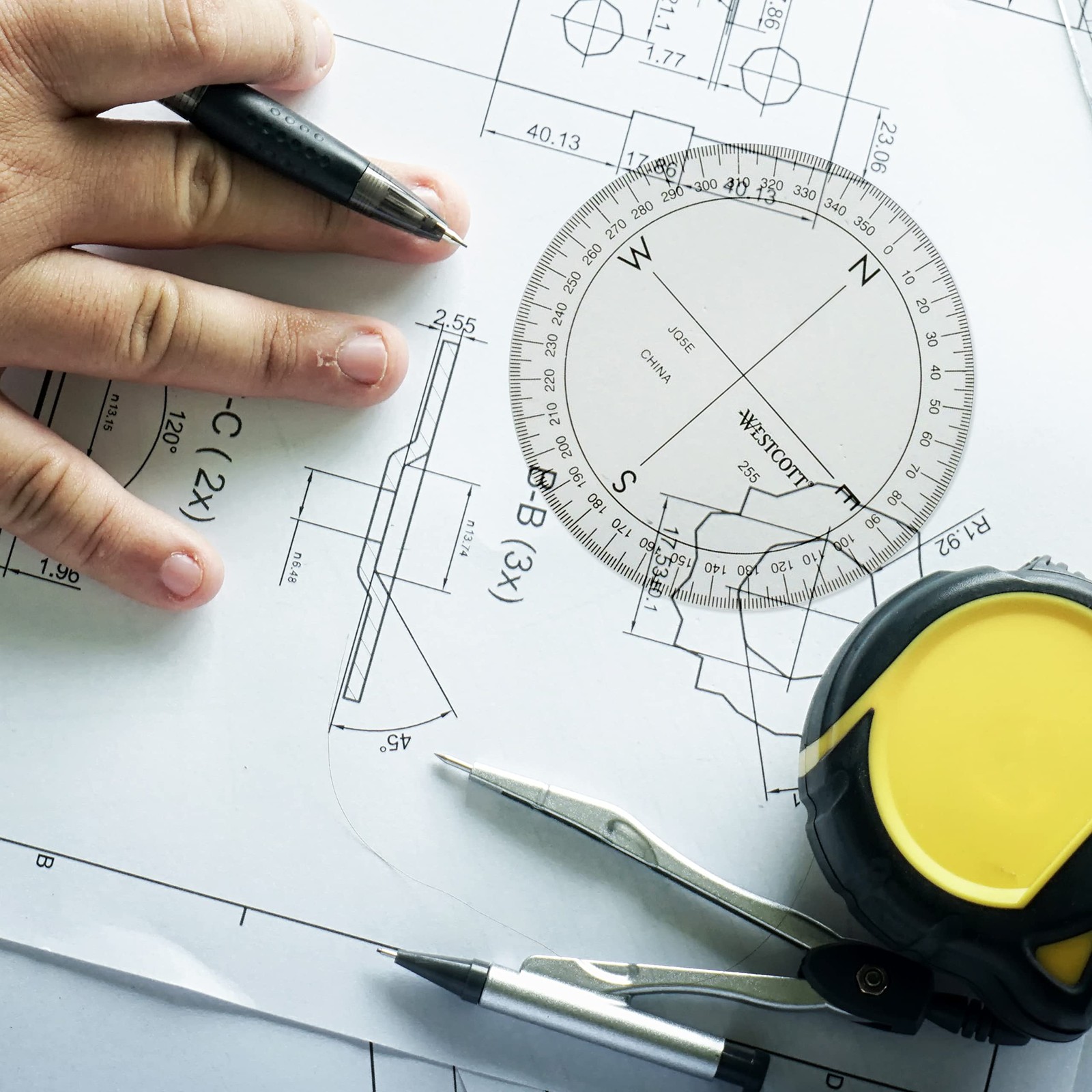 360-Degree Compass Protractor, Crystal Clear Transparent Dial, Calibrated