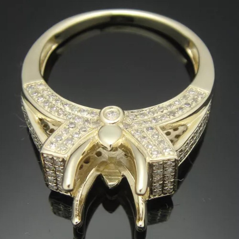 8MM Round Semi Mount Ring 925 Silver Gold Plated Solitaire with Accents Ring
