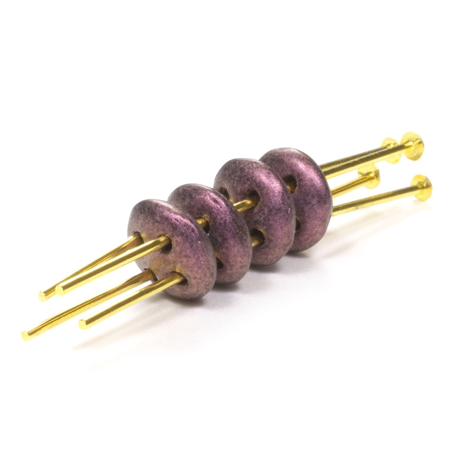 Lentil 4-Hole Bead, Ruby, 6mm x 6mm
