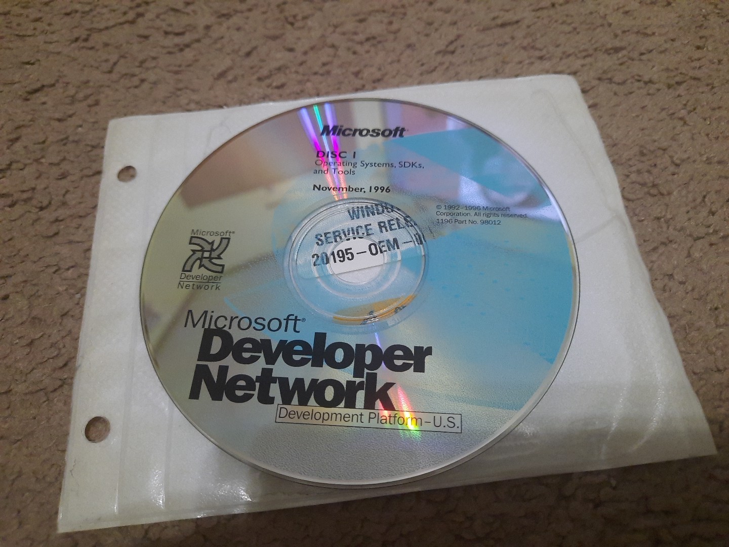 Microsoft Developer Network Disc 1 November 1996 With CD Key