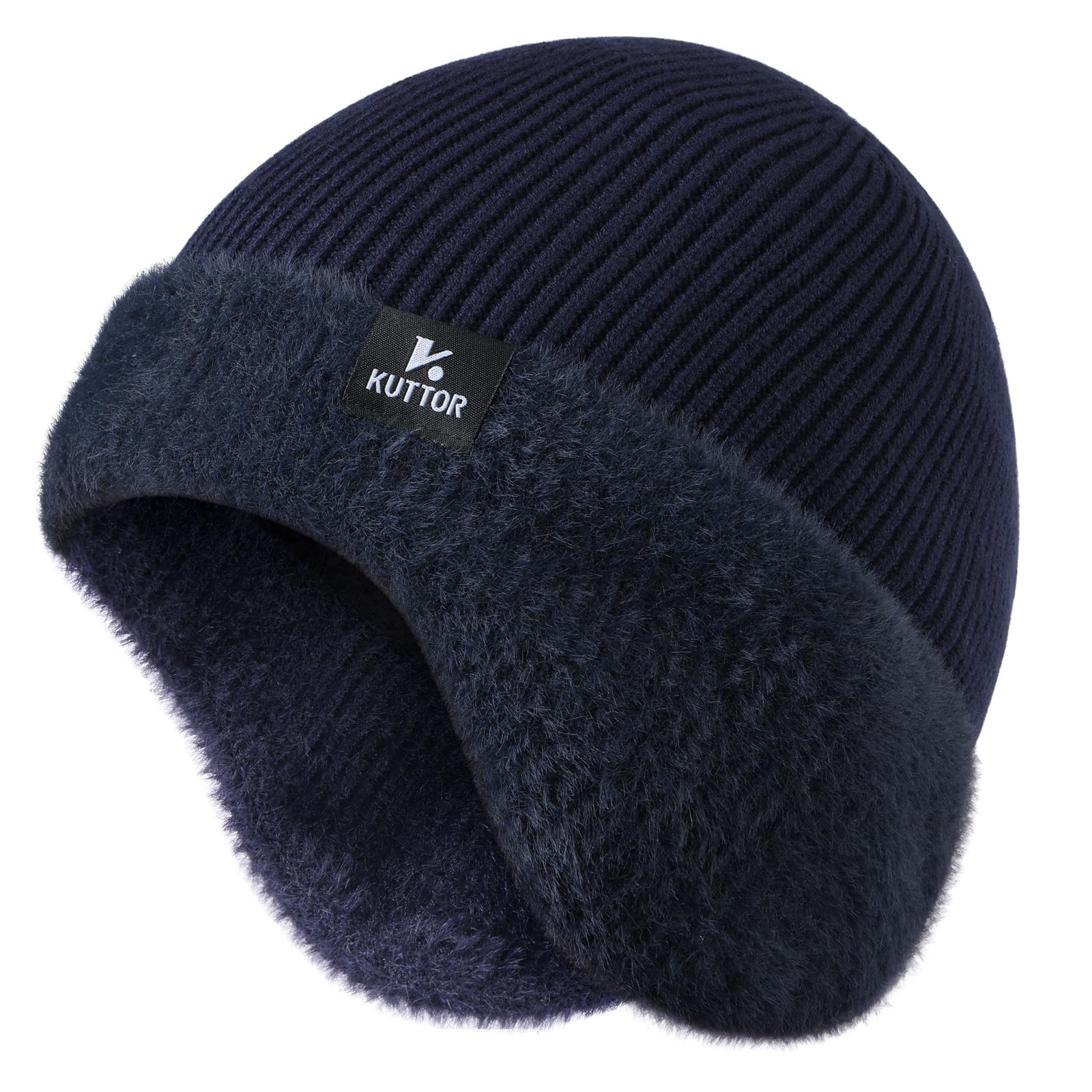 KUTTOR Winter Knit Beanie Hat Fleece Lined Warm Thermal Cap with Medium, Navy