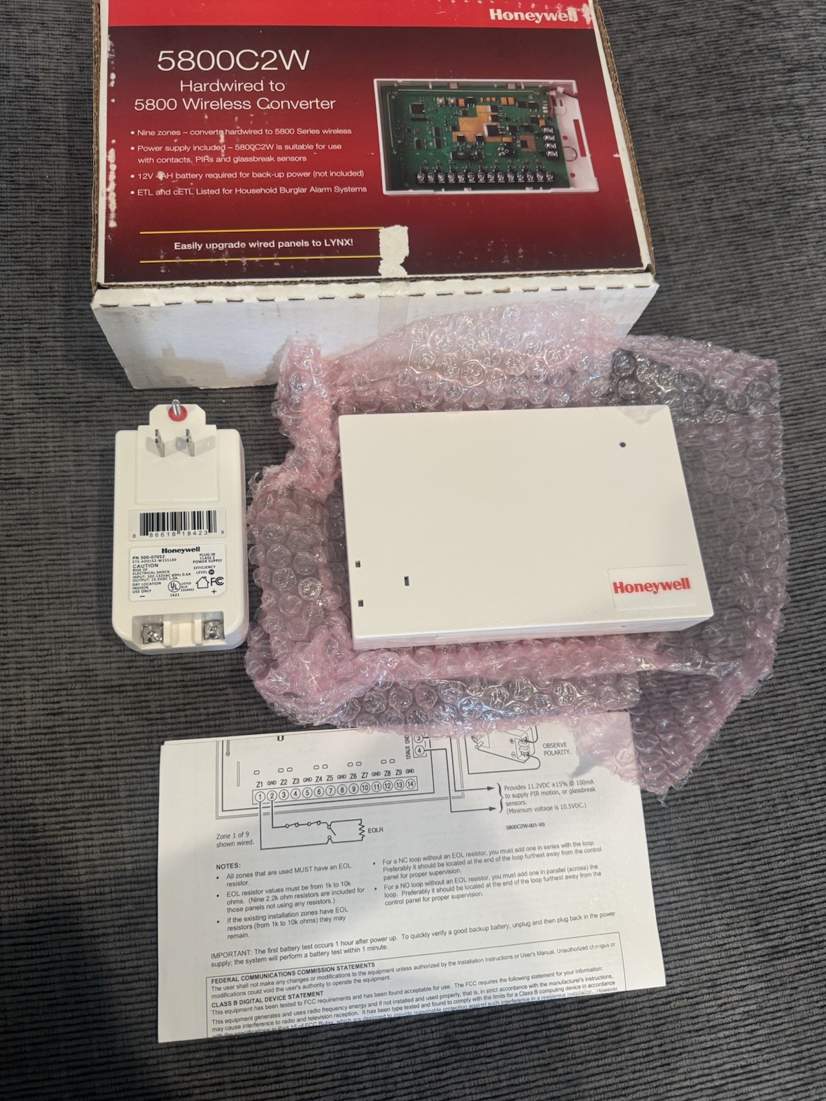 Honeywell 5800C2W Hardwired to 5800 Wireless Converter NEW!!