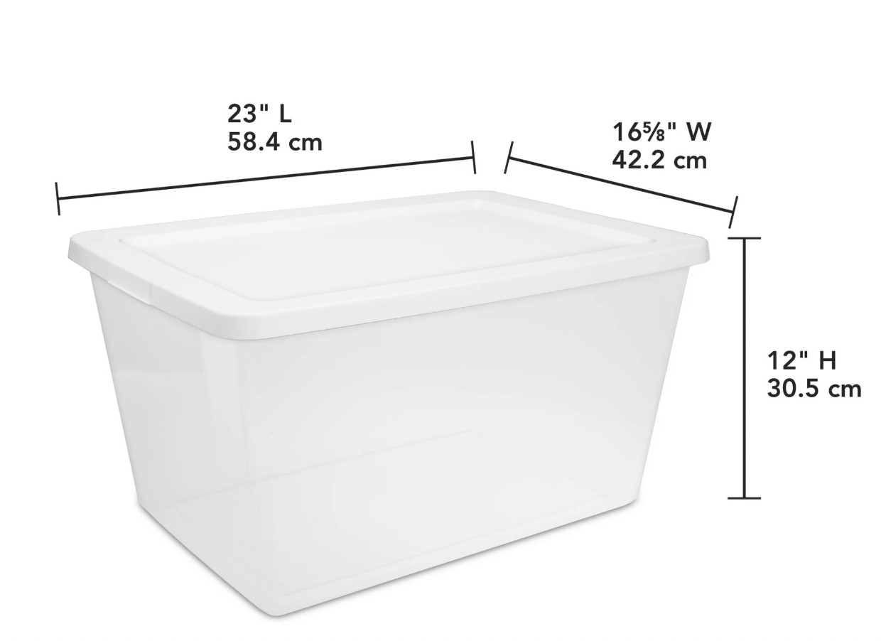 58Qt Storage Box 8 Pack Clear Plastic Bin, White Snap Lid Stackable