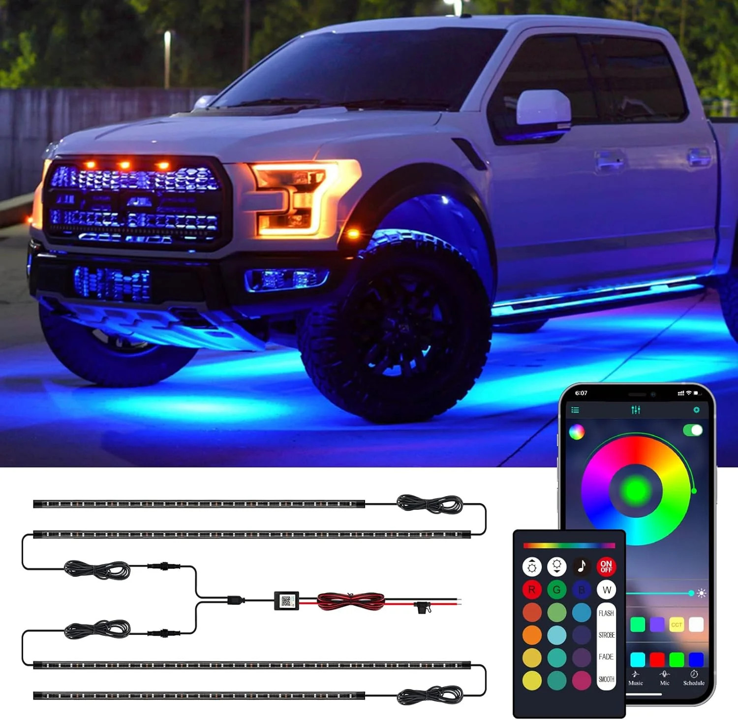 Underglow Kit for Car, Car Led Underglow Lights for Trucks with App and Remote C