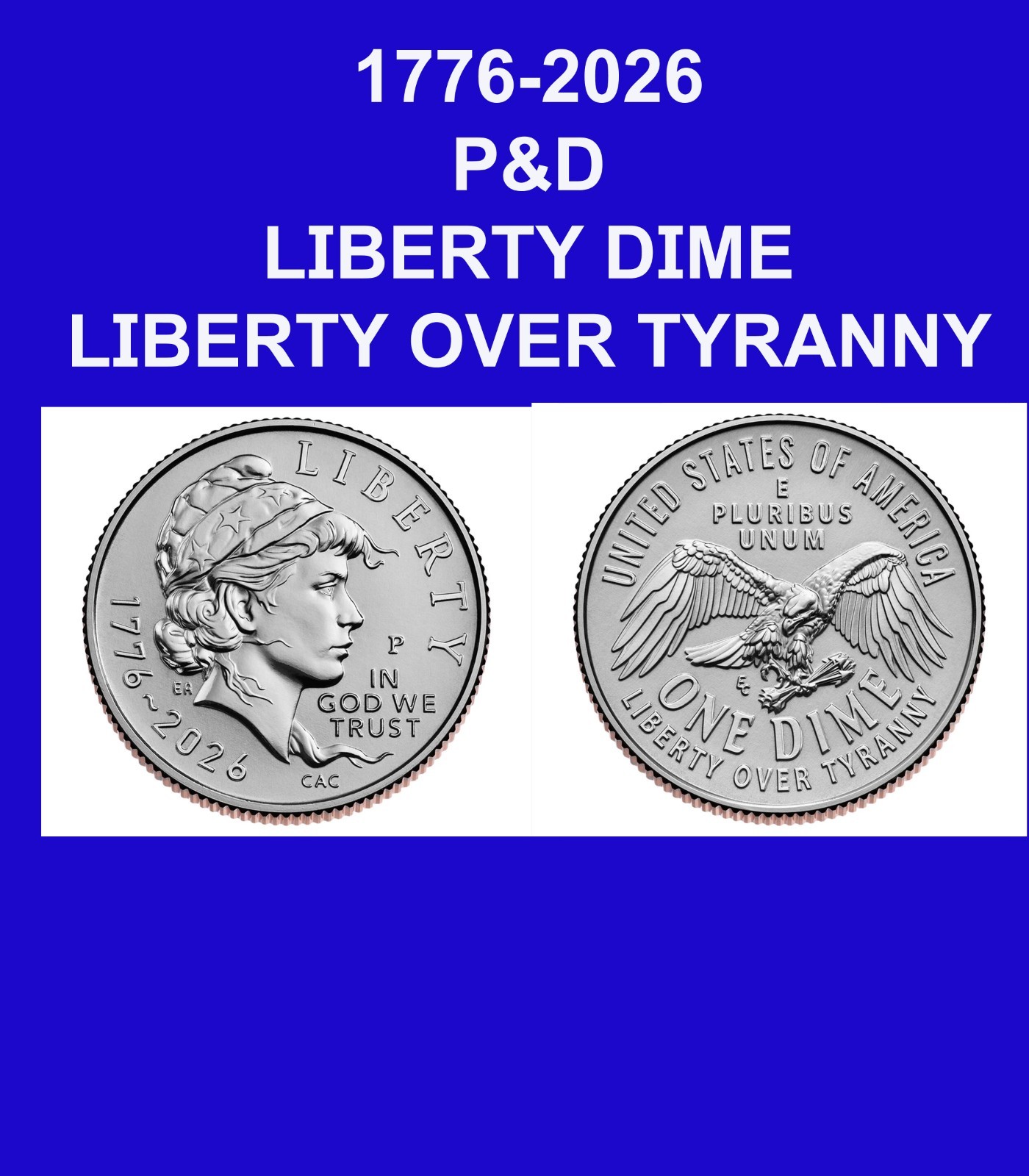 1776-2026 P D Liberty Dime (2 COINS) MINT COINS SHIPPED IN 2X2 COIN HOLDERS