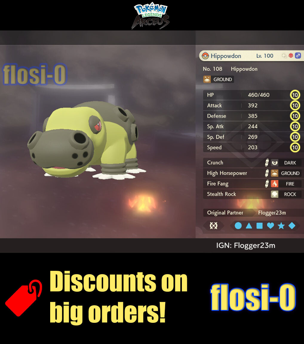 6IV Shiny Alpha Hippowdon Max Effort Level Pokemon Legends Arceus
